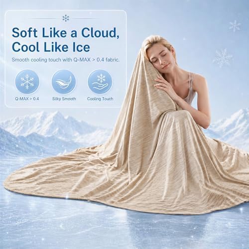 Queen Size Cooling Blanket for Hot Sleepers - Lightweight Breathable Cool Cold Blanket - Keep Cool for Night Sweats, Soft Thin Ice Blankets for Bed Couch Sofa, (Khaki, 90"x90") - Image 4