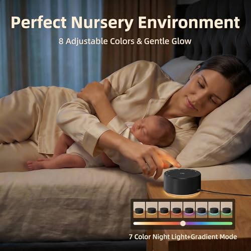 Kipcush White Noise Machine for Baby & Adults, 30 Soothing Sounds, Soft Non-Glare Nursery Lamp, 8 Color Night Lights, Memory Function (Angel V2 Black, Standard) - Image 4
