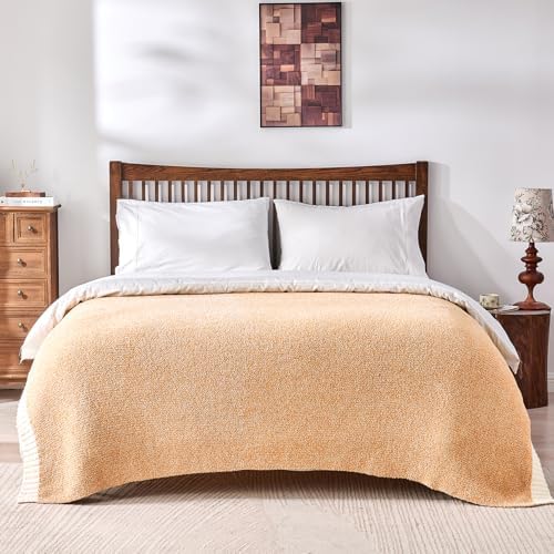 CozeCube Reversible Knitted Throw Blanket, Orange White Melange 50"x60" - Image 5