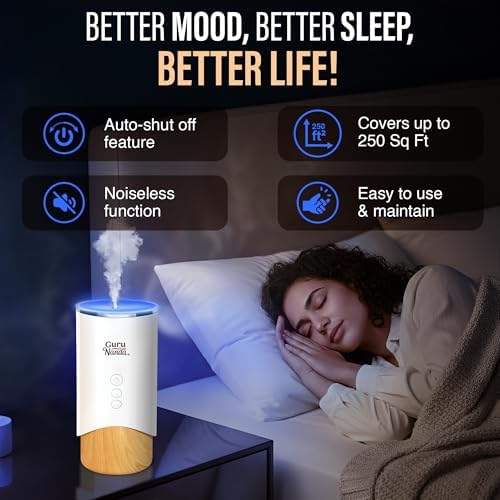GuruNanda Calm Aura Essential Oil Diffuser, Sleek Modern Corded Electric Aromatherapy Diffuser with Turbo & Mist Modes, Auto Shut-Off Safety, Covers 250 Sq Ft, White, 100 ml - Image 6