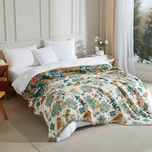 Boho Throw Blanket for Bed 80”x90”, 100% Cotton Blanket for Couch Sofa - Image 3
