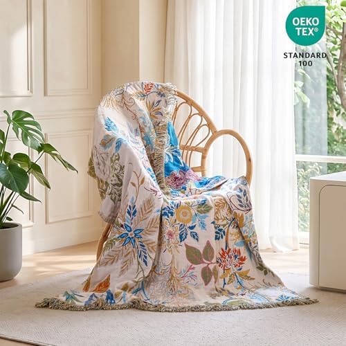 MSGKV Boho Throw Blanket 60"x80" 100% Cotton Floral Muslin Twin Blanket - Image 6