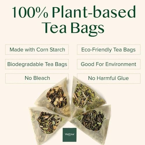 VAHDAM Organic Turmeric Ginger Herbal Tea Bags (100 Pyramid Tea Bags) Caffeine Free, Non GMO | 100% Pure Herbal Blend - Savory & Spicy, Plant-Based Teabags | Resealable Ziplock Pouch (Pack of 2) - Image 4