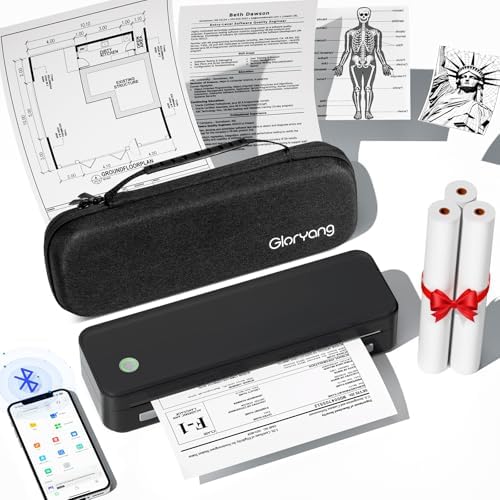Gloryang Inkless Portable Printer for Travel, Wireless Thermal Printer Supports 8.5 x 11 Inch Thermal Paper, Bluetooth Machine Includes Carry Case and 3 Rolls of Paper Kit, Black by Gloryang