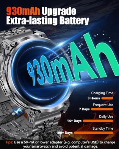 Military Smart Watch for Men, 1.85" Big Screen, Flashlight, 930mAh Battery - Image 3