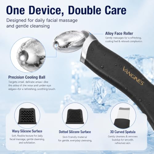 Ice Roller for Face & Eyes, Cooling Facial Roller with Blackhead Remover & 2 Silicone Brushes, Stainless Steel Face Roller for Puffiness, Pores & Deep Cleansing(Black) - Image 4