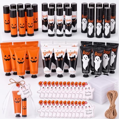 Loopeer 24 Sets Halloween Gifts for Women Bulk Hand Cream and Lip Balm by Loopeer