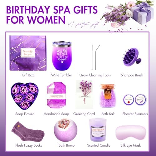 12 Piece Spa Gifts Set for Women, Self Care Gift Basket for Mom Wife Her, Relaxing Gifts with Eye Mask, Water Bottle, Bath Bombs, Aromatherapy for Valentines Day, Birthday, Christmas (Lavender) - Image 4