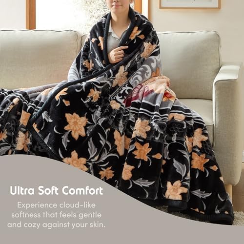 Nestl Korean Mink Blanket King Size - 12 Lbs Velvet Fleece Korean Blanket - 2 Ply Warm & Thick Winter Blanket - Wrinkle & Fade Resistant - 87 x 94 Inches (Black & Grey) - Image 3