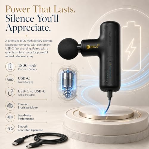 Hexa Mini Massage Gun Deep Tissue, Portable Muscle Massager, Black - Image 2