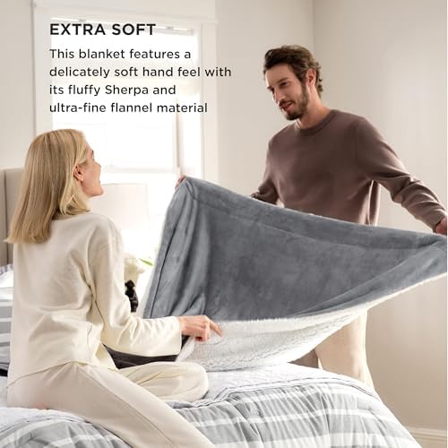 Bedsure GentleSoft Sherpa Fleece Throw Blanket for Couch, Non-Heated, Thick & Warm Cozy Comfort Blanket for Winter Fall, Soft Fuzzy Plush Throw Gifts for Women and Men, Grey, 50x60 Inches - Image 4