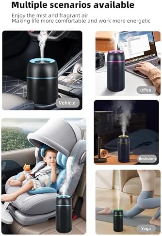 Car Diffuser for Essential Oils Portable Mini Ultrasonic Mist Humidifier 100ml USB Aromatherapy Diffuser Freshener with Colorful Lights for Small Space Home Office Bedroom (Black) - Image 4