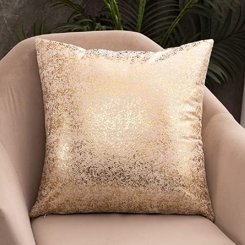Deeprove Throw Pillow Cover Both Sides Metallic Glitter Gold Foil Print, Soft Velvet Hidden Zipper Closure Accent Tone Pillow Cushion Case for Bedroom, Living Room, Sofa, 22 x 22 Inches 1 Pack, Cream by Deeprove