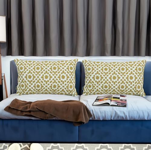 2PCS Pack Aitliving Golden Palm Lumbar Pillow Cushion Cover Decorative Throw Pillow Case in Oil Yellow 12x20 Trellis Mina Dark Mustard Yellow Ochre Color 30x50cm Yellow Accent Pillow for Home Decor - Image 4