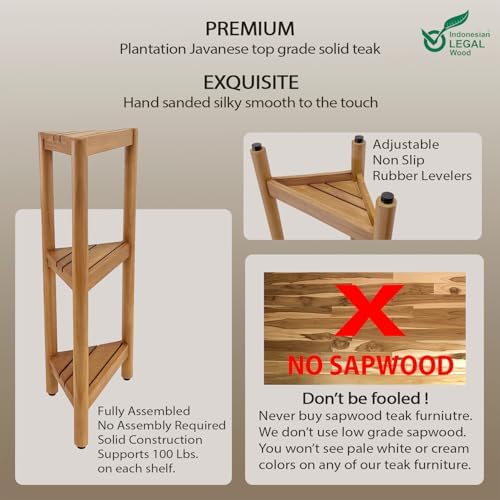 Asta Select Solid Teak Free Standing Corner Shelf, 3-Tier Bathroom Corner Stand, Corner Rack for Bathroom, Kitchen, Living Room, Bedroom, Fully Assembled, ST-80 - Image 6