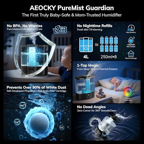 AEOCKY Geek-Level Ultrasonic Humidifier, 4L Top-Fill Cool Mist Diffuser - Image 2