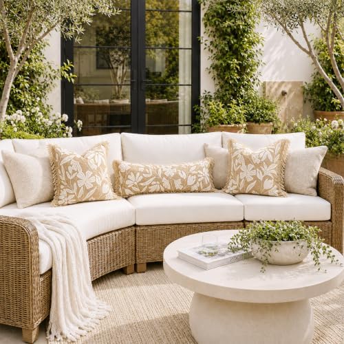 BlissBlush Long Lumbar Pillow Cover 14x36 Indoor Outdoor, Jute Inspired Floral Tufted Accent Oversize Throw Pillowcase for Patio Bed Bedroom, Cover Only - Image 7