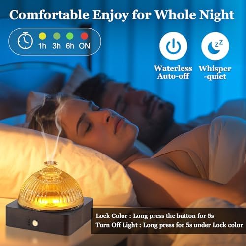 Lecdura Glass Essential Oil Diffuser with Glass Reservoir & WoodBase, 200ml Ultrasonic Lock Color Timer Auto-Off 7 Color Light Aroma Glass Dome Diffuser for Home Office Bedroom Yoga - Dark Brown - Image 5