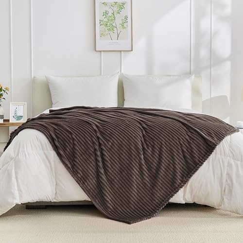 Bnuitland Brown Fleece Throw Blanket for Couch, 300GSM Soft Warm Cozy Fluffy Throw for Adults & Kids, Stripe Pattern 50"x60", All Season Sofa Bed Blanket for Home Decor - Image 6