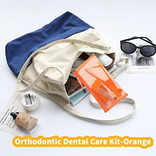 Braces Cleaning Kit for Teeth, Portable Orthodontic Toothbrush Kit Oral Care Dental Travel Kit - Interdental Brush Dental Wax Dental Floss Toothbrush Box (Orange) - Image 6