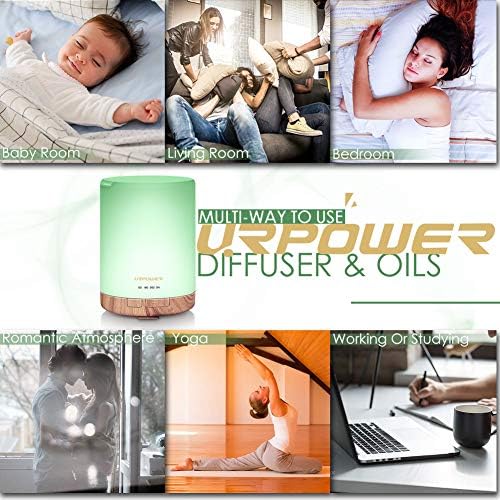 URPOWER 300ml Essential Oil Diffuser with 6 Bottles 10ml Most Popular 100% Pure Aromatherapy Essential Oils, Aroma Gift Set Cool Mist Humidifier with 15 Lighting Modes Light for Bedroom Home Office - Image 5