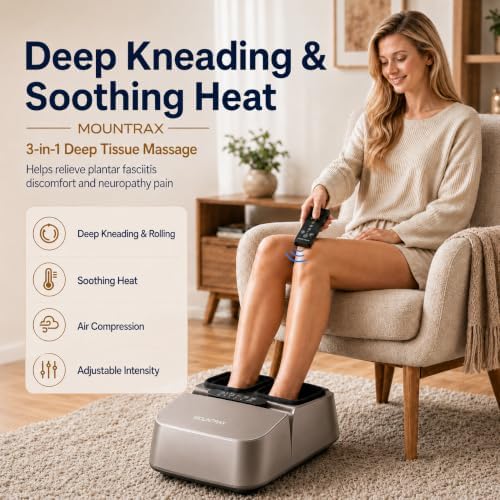MOUNTRAX Foot Massager with Heat, Deep Shiatsu Foot Massage Machine with Air Compression, 3 Heating Levels, Adjustable Intensity & Timer, Fits Up to Men's Size 12, Foot Massager for Home & Office - Image 2