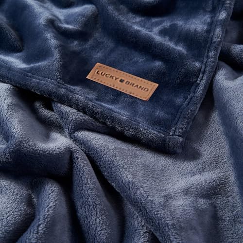 Lucky Brand Solid Plush 50"x70" Throw Blanket, Vintage Blue Indigo - Soft, Cozy, and Timeless Comfort - Image 3