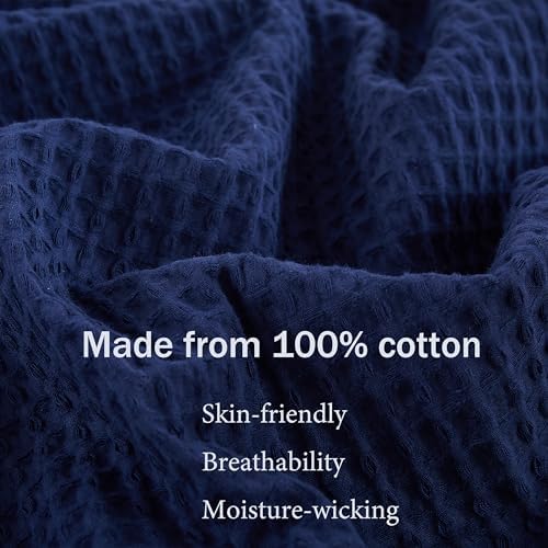 100% Egyptian Cotton Waffle Weave Throw Blanket for Bed Couch Sofa Home Decor, Soft Lightweight Bed & Couch Blanket for All Seasons (Navy Blue - Twin Size - 66 * 90") - Image 5