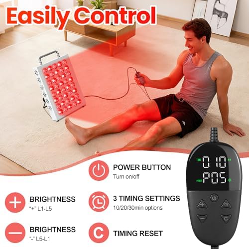 AearKing Red Light Therapy for Face and Body, 660nm & 850nm Near Infrared Red Light Therapy Panel with Adjustable Stand, Portable Dual Chip LED Red Light Therapy Lamp with Timer & 5 Brightness Levels - Image 5