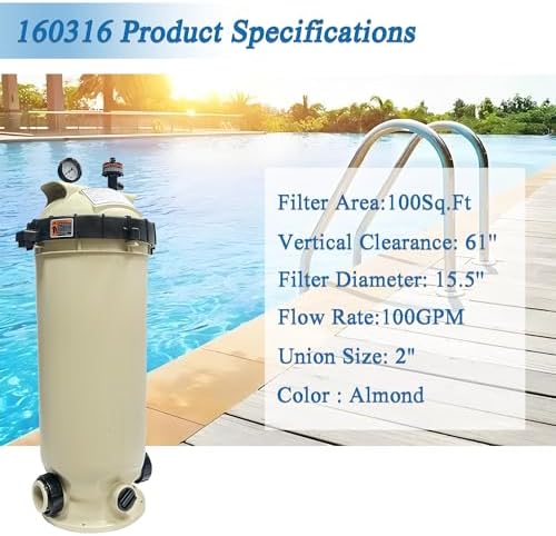EC-160316 Cartridge Pool Filter,100 Square Feet 100 GPM - Image 2
