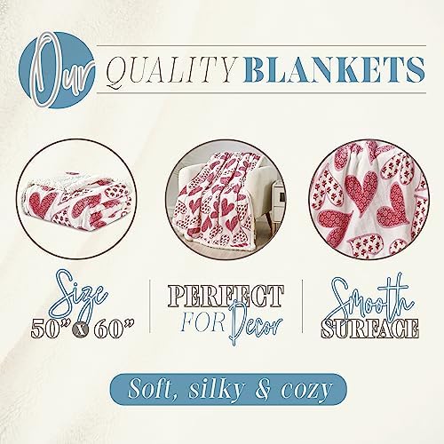 Elegant Comfort Luxury Ultra-Plush Velvet Touch Sherpa Fleece Throw Blanket - Soft, Warm, Cozy - Scarlett - Heart Pattern - 50" x 60" - Valentine's Day, Travel, Home Decor - Image 3