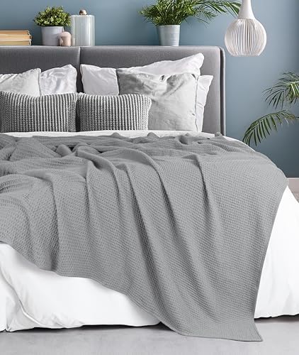 Tex Trend 100% Cotton Waffle Weave Blanket Twin Size - Soft, Breathable Cooling Blanket for Bed, Lightweight Cozy Summer & Spring Bedding, Light Grey, 60x90 - Image 3
