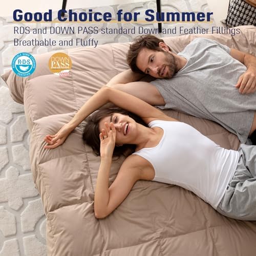 SNOWMAN Premium Cooling Down Comforter Twin Size, Khaki Summer Down Blanket - Image 5