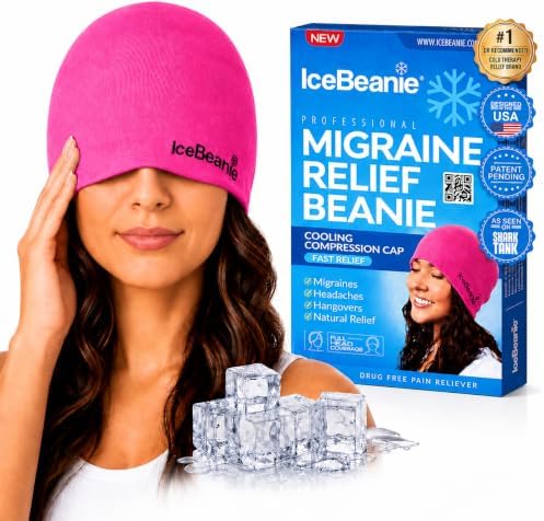IceBeanie Migraine Relief Cap, Soft & Stretchy Gel Ice Hat, Reusable, Pink by IceBeanie