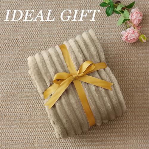 BEDELITE Ribbed Fleece Throw Blanket for Couch, Linen, 50"x60" - Image 2