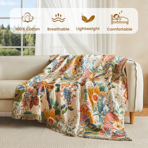MSGKV Boho Throw Blanket 50"x60" 100% Cotton Vine Blanket for Couch Bed - Image 3