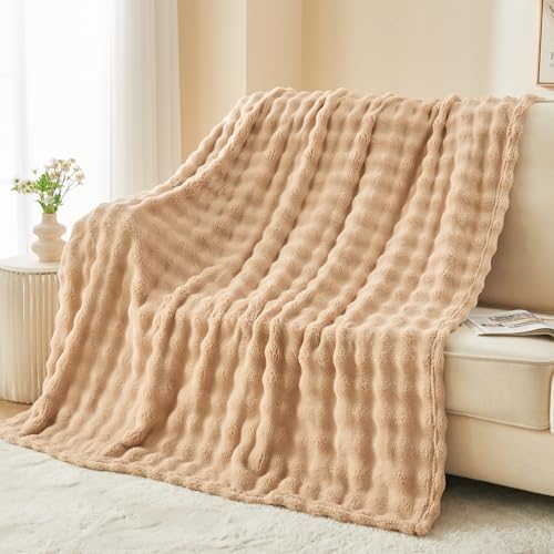NEWCOSPLAY 3D Bubble Flannel Throw Blanket for Couch Brown, 50"×60" by NEWCOSPLAY