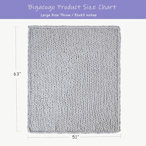 Bigacogo Chunky Knit Throw Blanket for Couch, 51x63 inches, Light Grey - Image 2