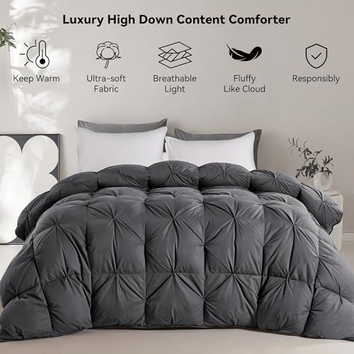 SNOWMAN Premium Down Comforter King Size, Fold Grey Duvet Insert All Season - Image 3