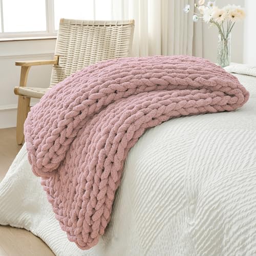 Bigacogo Chunky Knit Throw Blanket for Couch, 40x60 inches, Dusty Pink by Bigacogo