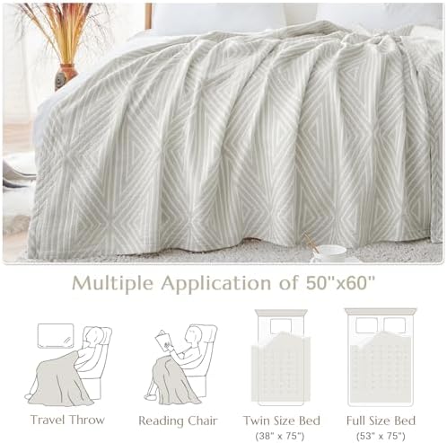 jinchan 100% Cotton Muslin Blanket Twin Boho Throw Blanket 50x60 Soft Gray - Image 5