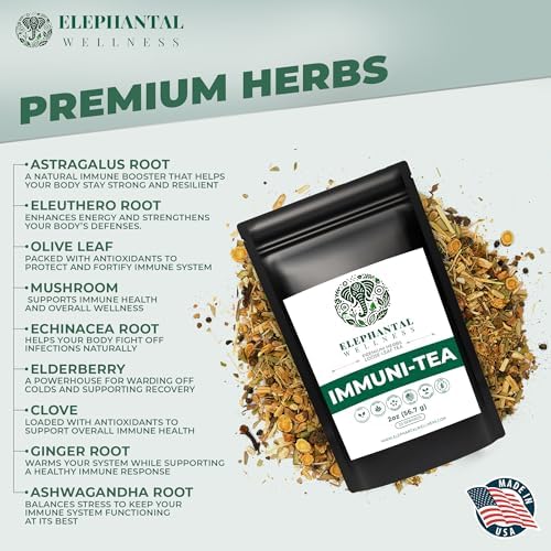 Elephantal Wellness Premium Immuni-Tea | Immune System & Respiratory Support with Reishi, Clove, Echinacea & Elderberry | Handmade, Caffeine-Free, Non-GMO Loose Leaf Blend, 2oz, 20 Servings - Image 3
