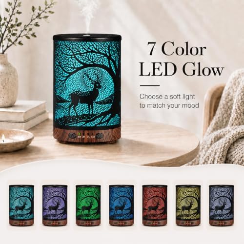 Essential Oil Diffuser, 120 ml Aromatherapy Diffuser with 7 Color Lights, Auto Shut-Off and 4 Timer Settings, Ultrasonic Cool Mist Diffuser for Home Room Office (Twilight Deer) - Image 2