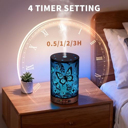 Essential Oil Diffuser 120ML Metal Aromatherapy Diffuser with Timer, Cool Mist Humidifier with Auto Shut-Off & 7 Color Lights for Home Office Spa (Big Butterfly) - Image 3