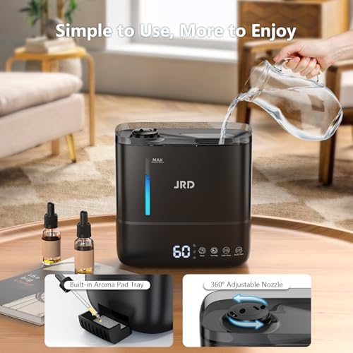 JRD Humidifiers for Bedroom, Ultrasonic Humidifier 4L for Large Room, Cool Mist Top-Fill, 40H Run, 12H Timer, 360° Nozzle, Aroma Diffuser, 7-Color Night Light for Home, Office, Baby, Pets, Plants - Image 5