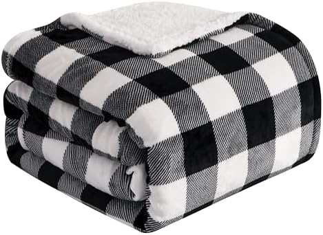 Elegant Comfort Ultra Soft Reversible Buffalo Plaid Flannel Sherpa Blanket - Cozy Silky Checkered Fleece Throw for Couch, Bed - Plush Fuzzy Warm Winter Blanket for Gift, Twin XL, Black by ELEGANTCOMFORT