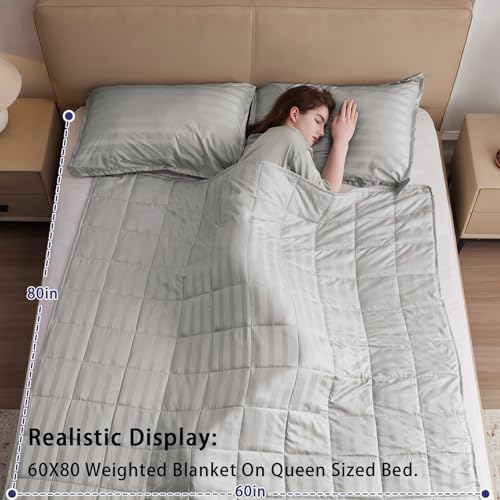 yescool Weighted Blanket for Adults (12 lbs, 60" x 80", Light Grey Stripes) Heavy Blanket for Sleeping Perfect for 110-130 lbs, Queen Size Breathable Blanket with Premium Glass Bead, Machine Washable - Image 2