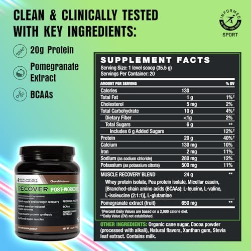BODi Recover Post Workout Whey Protein Powder - Chocolate, 20 Servings - Image 2
