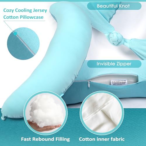 BYRIVER 43" Mint Green Cooling Side Sleeping Body Pillow for Adults Women Men, Contour Curved J Shaped Hugging Pillow for Pregnancy Belly Leg Knee Support (XL) - Image 3