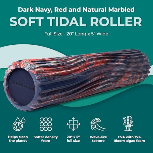 Oceanfoam Soft Tidal Roller (Dark Navy, Red and Natural Marbled) - Low Density Foam Roller for Physical Therapy, Back Pain, Exercise & Stretching - Wave Textured - Yoga, Wellness - Full Size, 20" x 5" - Image 2